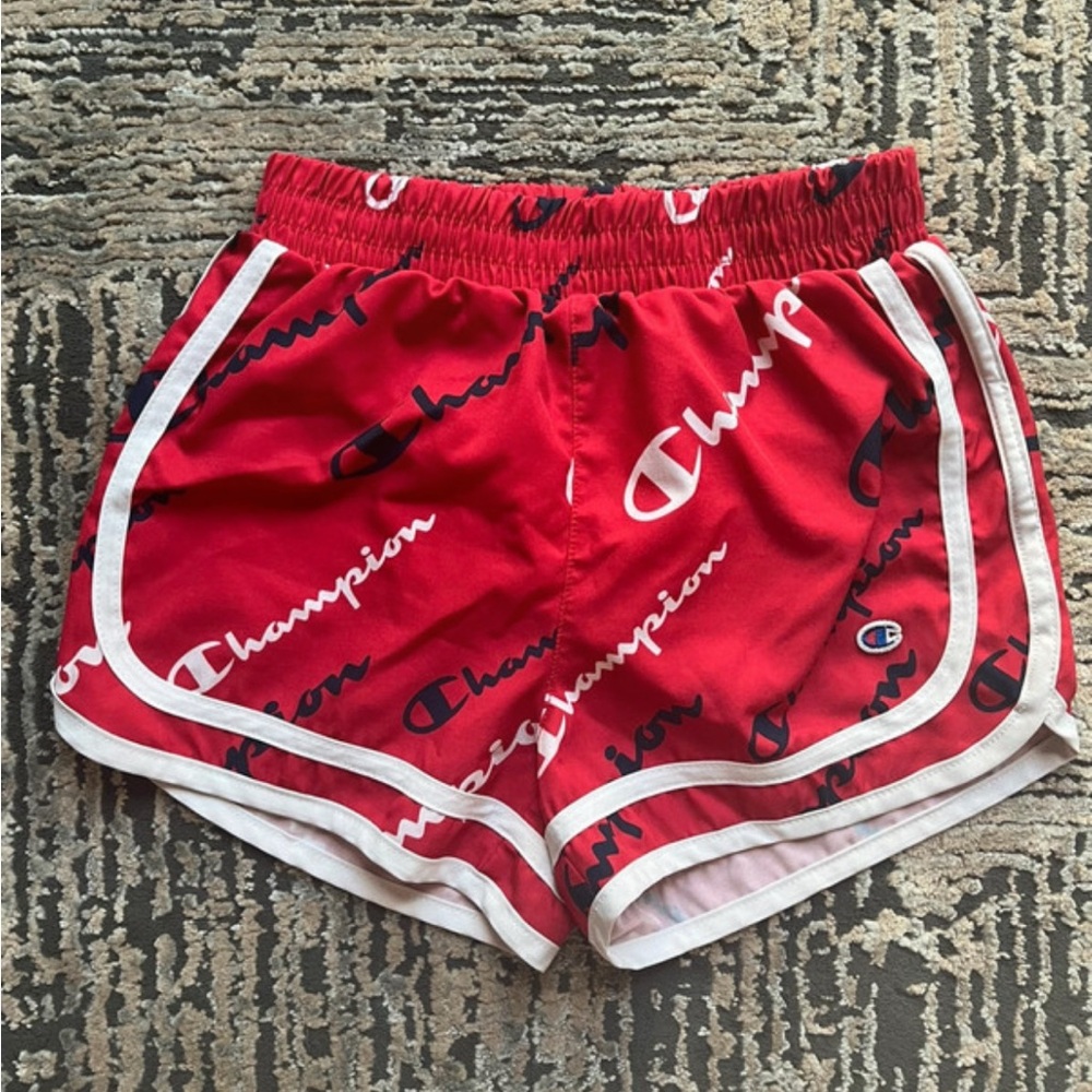 Champion Red and White Athletic Shorts with Retro Design